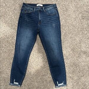 KanCan Blue Ankle Cropped Jeans with Distressed Hem